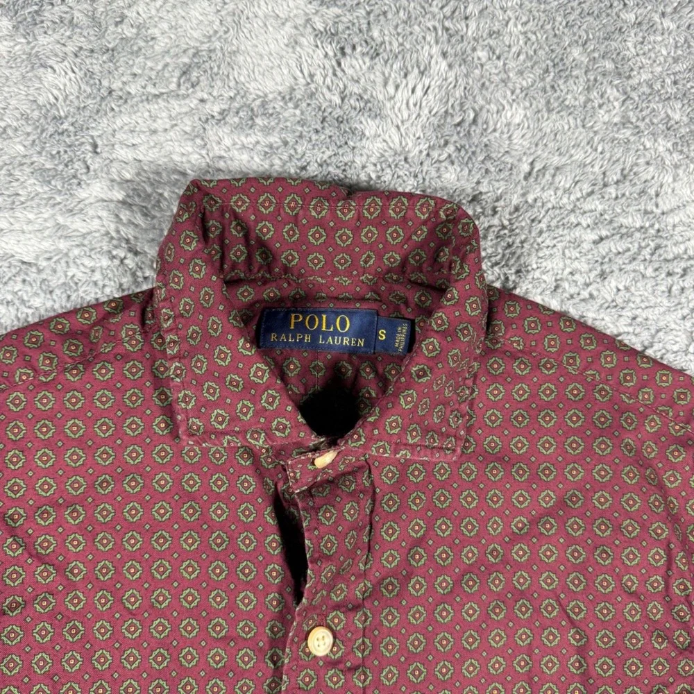Polo Ralph Lauren Burgundy Geometric All‎ Over Print Button Down Shirt Size S